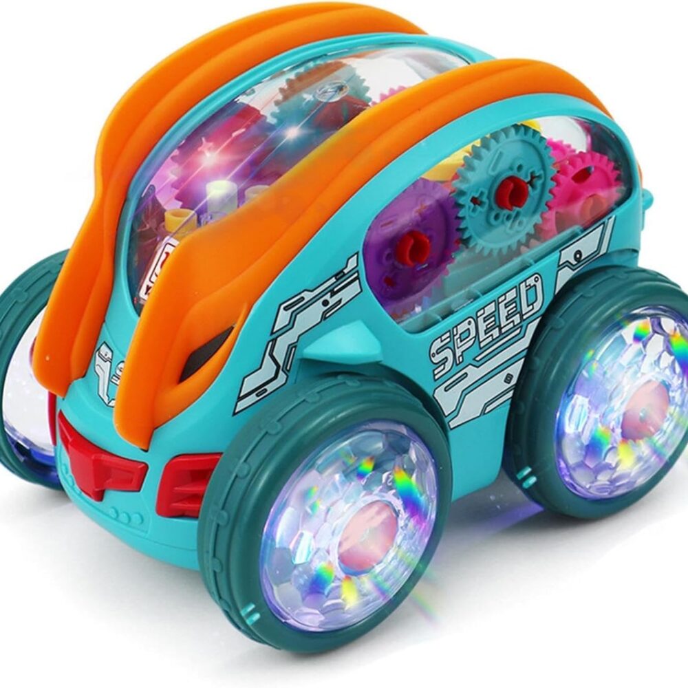 Speedlite Dynamic Gear-Powered Car with LED Lights, Light Up Toys Cars Transparent Luminous Toy Car, Bump and Go Toy Car with Colorful Moving Gears, Christmas Birthday Gifts for Boys Girls (1PCS)